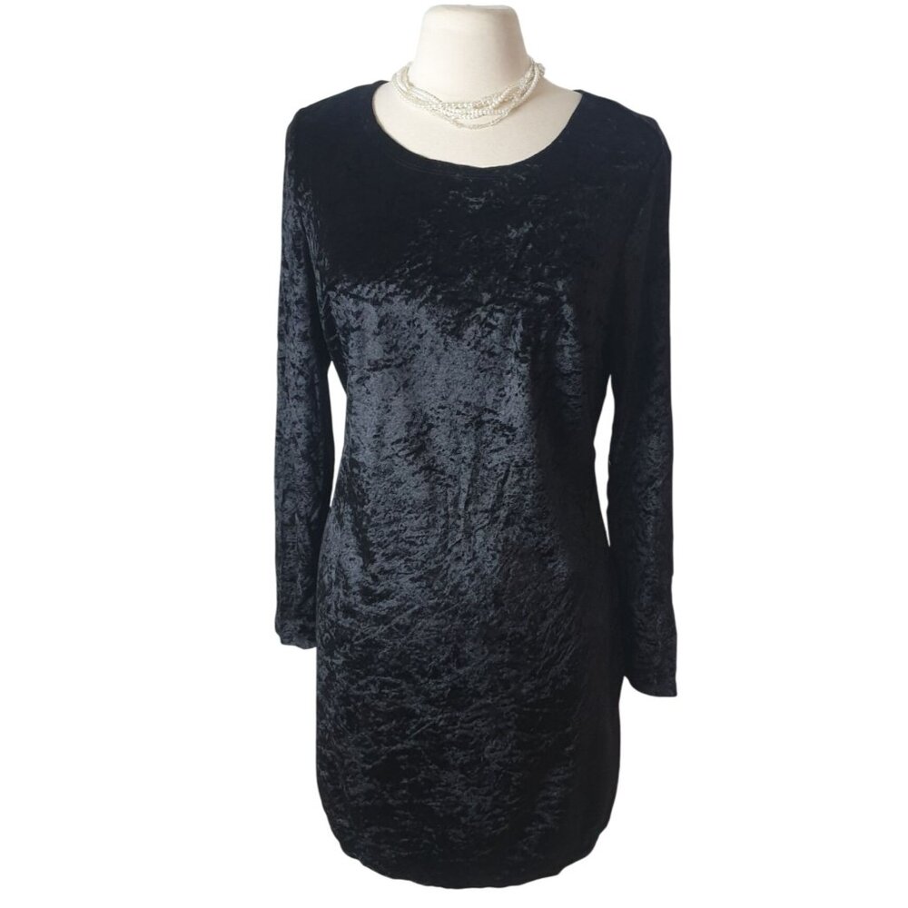 VTG NoBo Womens Velvet Mini Dress XL Black LS Goth Clubwear 90s Stretch Whimsy